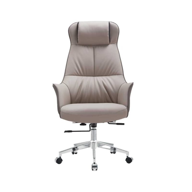 Luxury executive high back office chair with ergonomic headrest and chrome base
