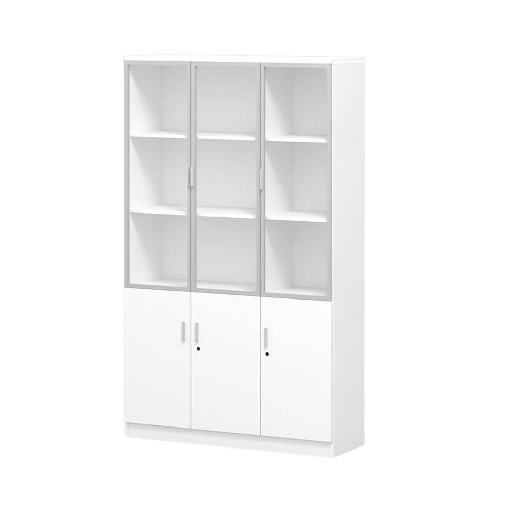 3-door-filling-cabinet-233232.jpg Modern 3 Door Filing Cabinet with Glass Display White Office Storage - Image 1