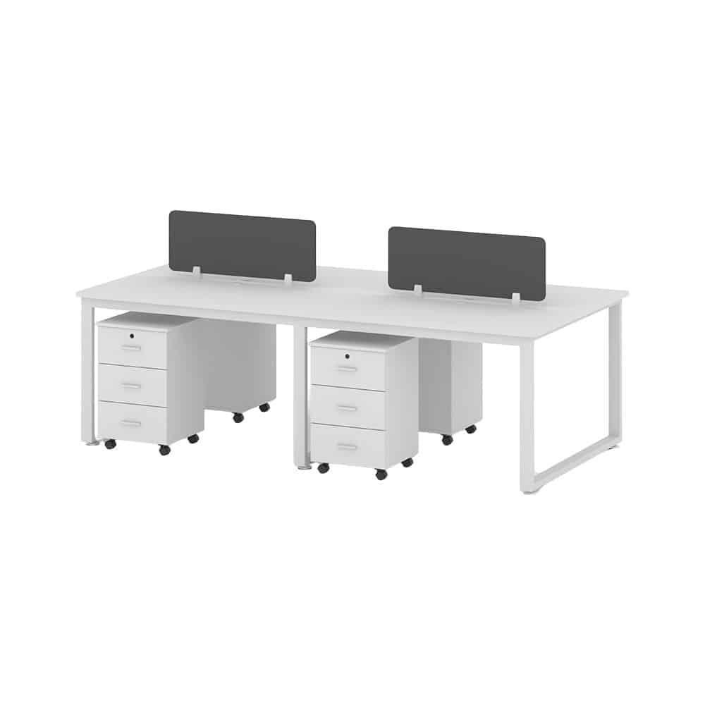 4-person-workstation-white.jpg Modern 4-Person Workstation Desk – White with Privacy Dividers & Pedestals - Image 1