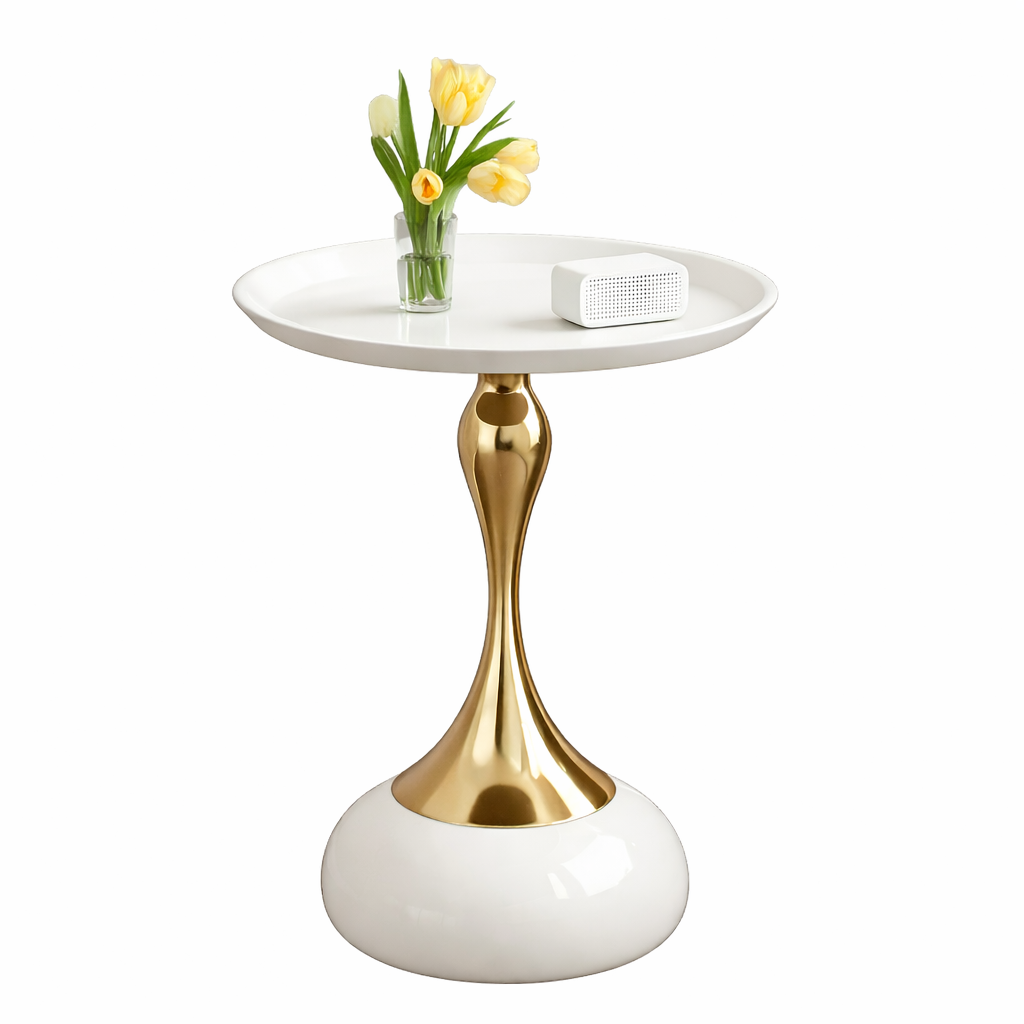 Elegant luxury coffee table with modern round design Beige Modern Luxury Coffee Table with Metallic Base | Stylish Side Table