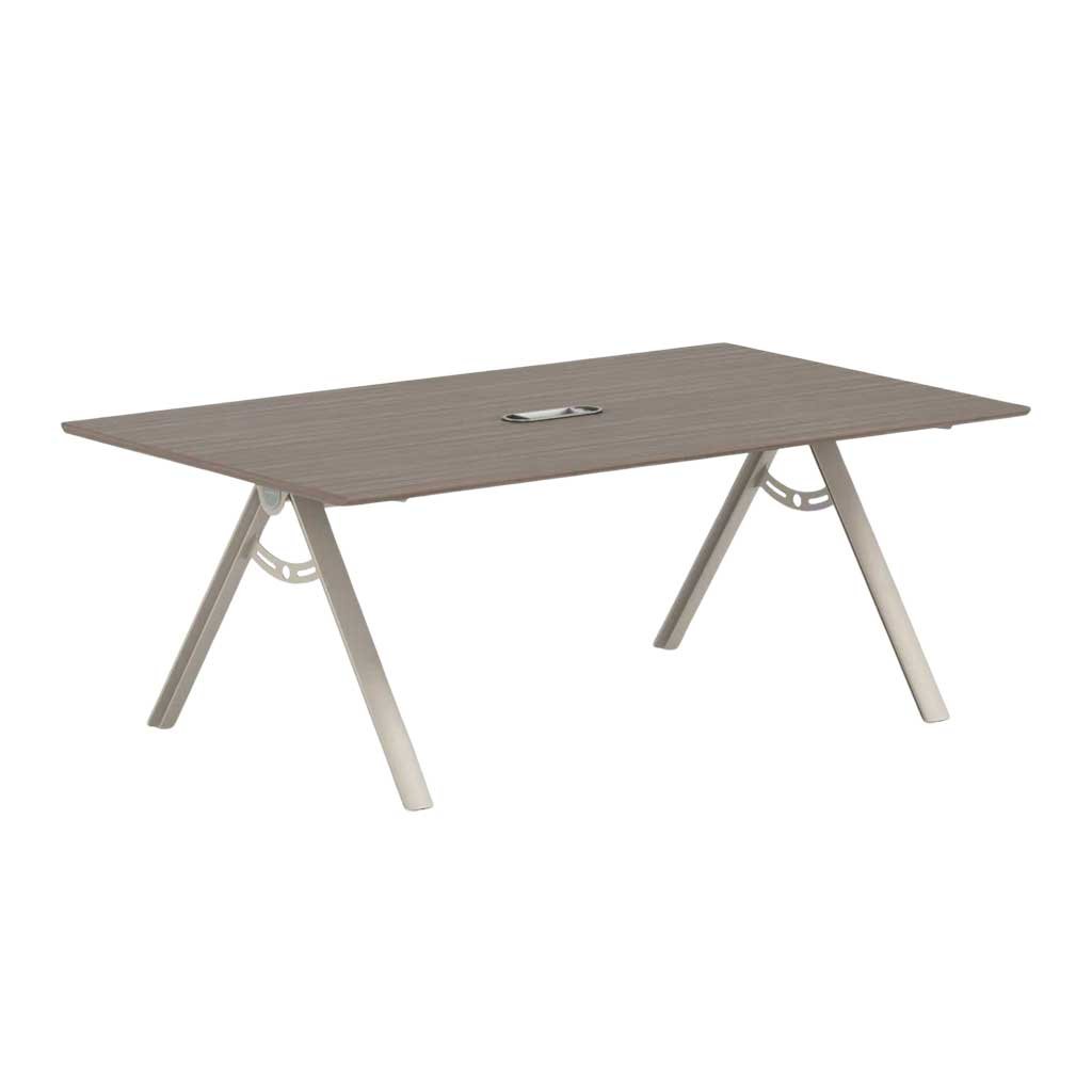 Modern office meeting table with metal legs and cable management port