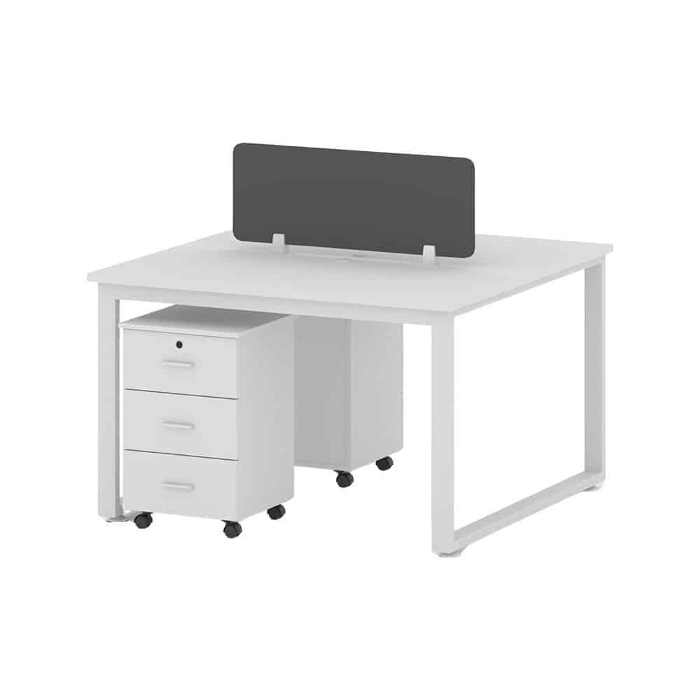 workstation-2-Person-white.jpg Modern 2-Person Workstation Desk with Divider & Mobile Pedestals - Image 1