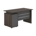 Manager office table in coffee wood finish with integrated side cabinet