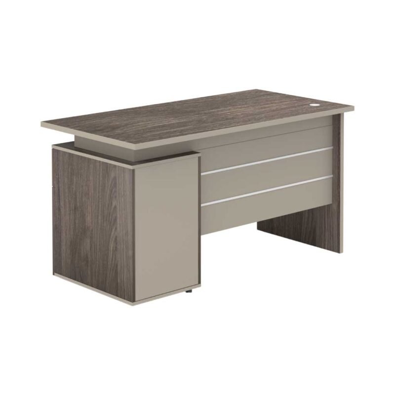 Manager office table walnut khaki finish with integrated side cabinet