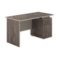 Modern manager office table with side cabinet in wood and beige finish
