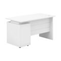 Compact white office table with integrated drawer