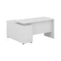 White executive office desk with side storage cabinet