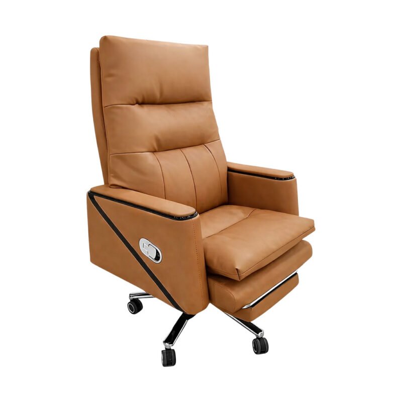 High back recliner office chair brown